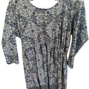 Pink Rose Blue and White Midi Dress - Size XL